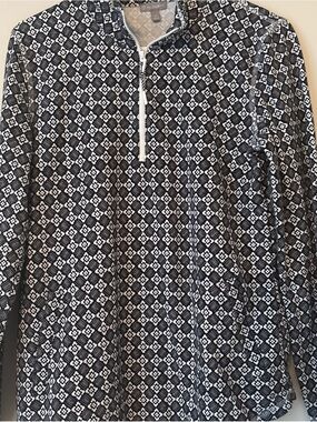 Talbots Black and White Geometric Quarter-Zip Tunic